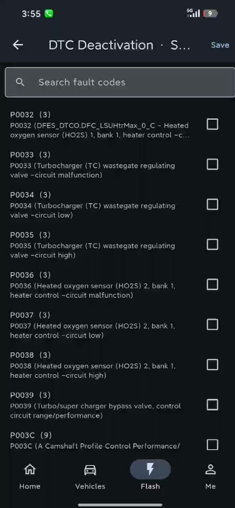 Select fault codes to manage